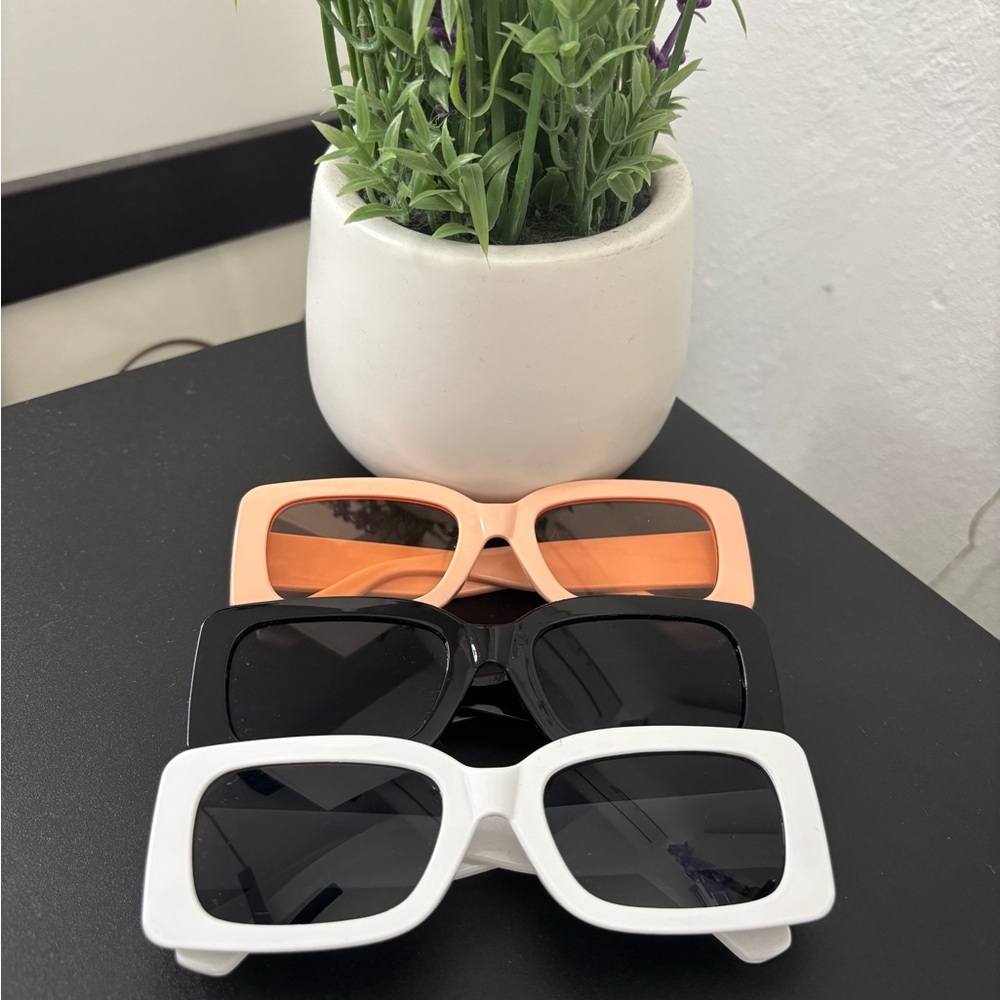 Set of 3 SHEIN Retro Rectangle Sunglasses + Protective Case